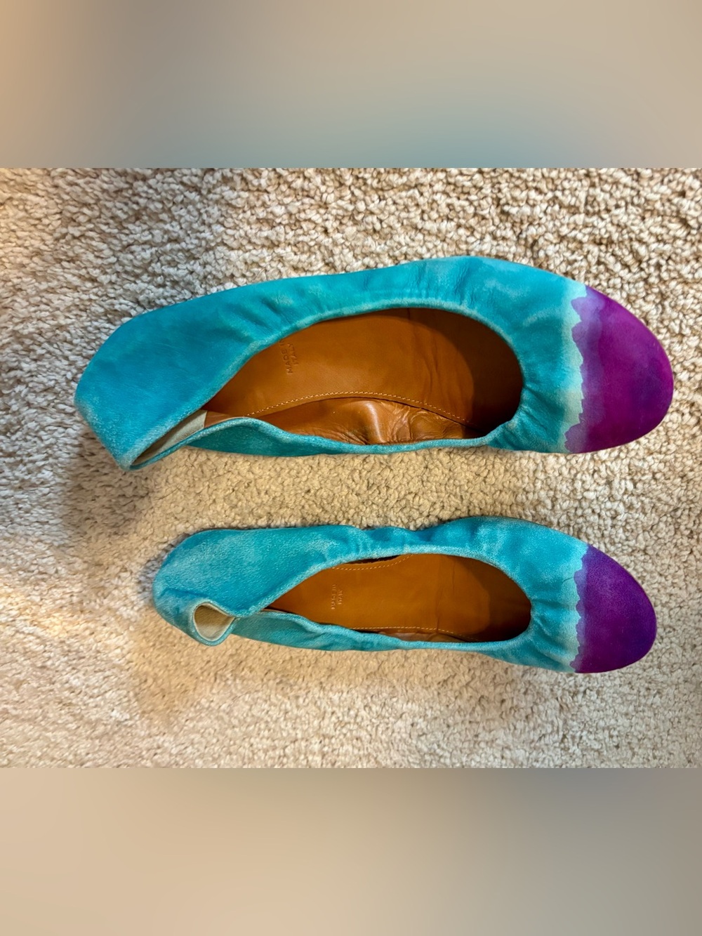 Leifnotes Turquoise and Purple Suede Ballet Flats
